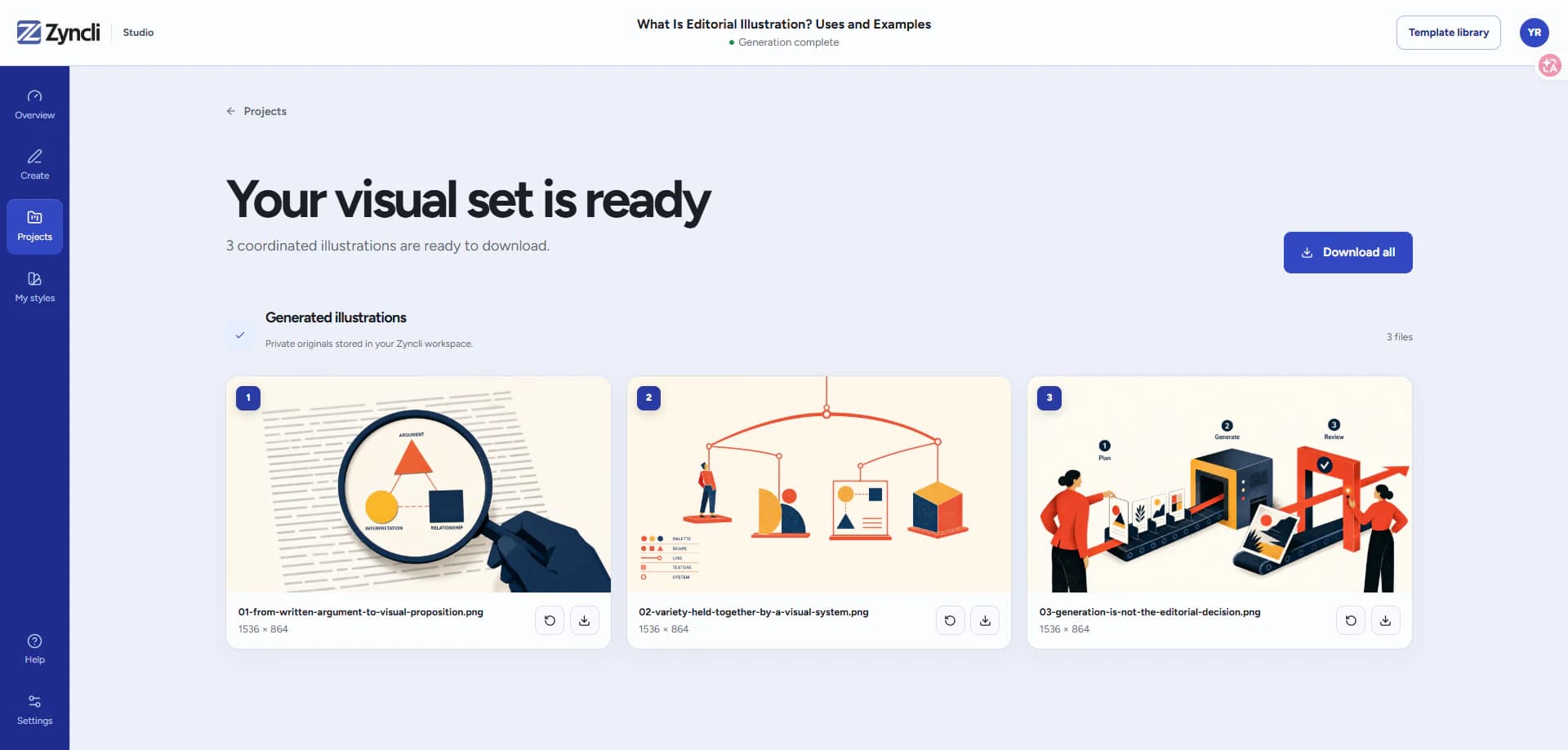 Three coordinated article illustrations ready for download in Zyncli
