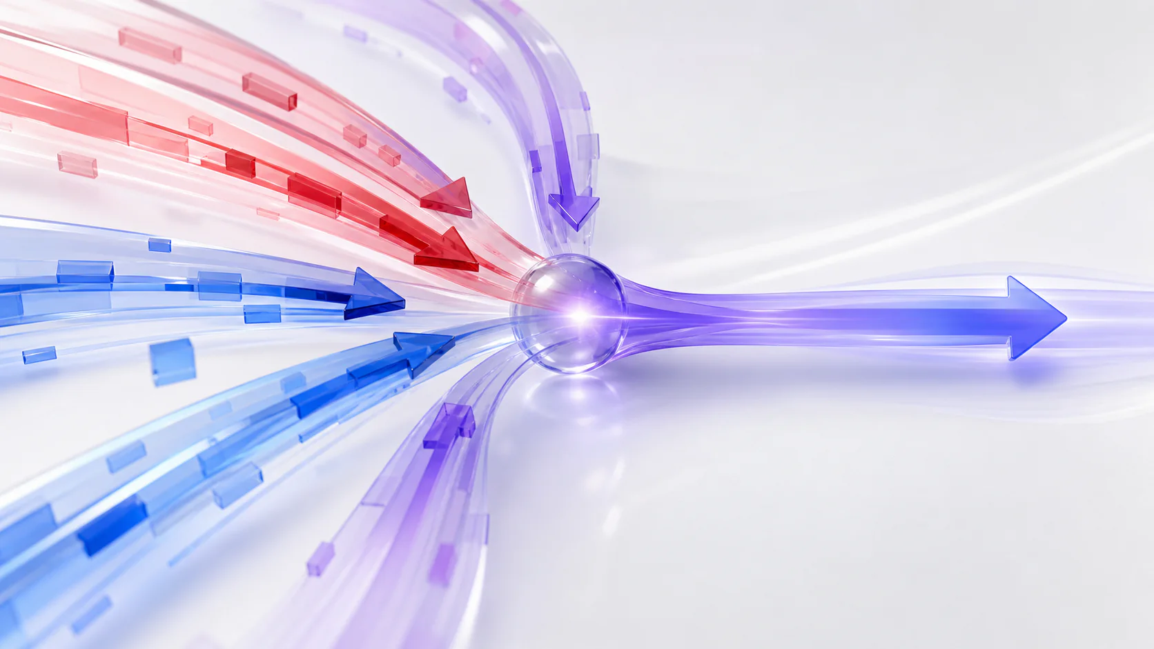 Glossy gradient paths converging into one decision point as an inconsistent baseline example