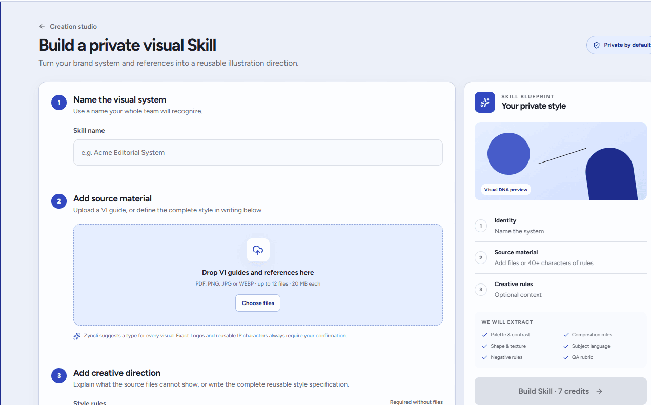 Private visual Skill builder extracting reusable rules from brand references